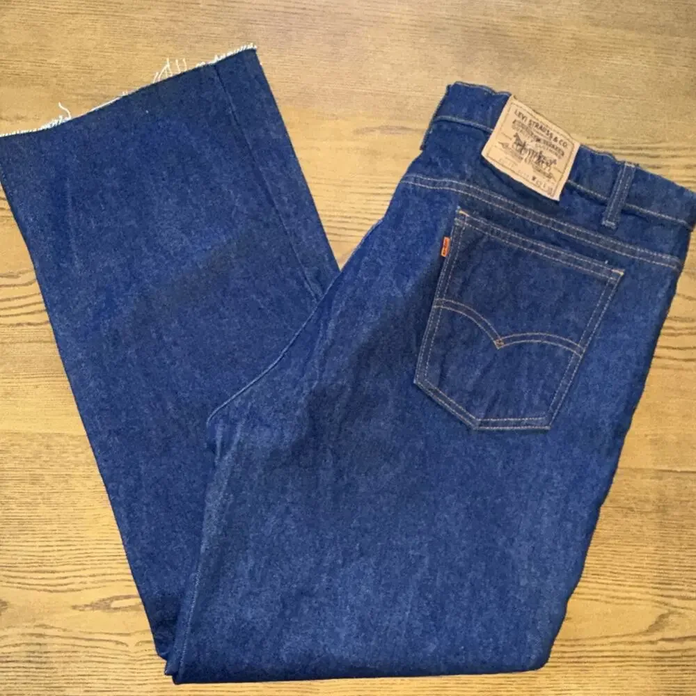 Vintage 1989 Levi's 517 Orange Tab Jeans Men's W42 Raw Hem Cut to L29 Dark Wash
